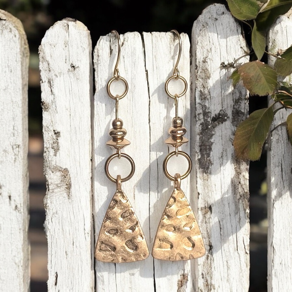5 For $25💫Upcycled Gold Embossed Triangle Dangles - Picture 5 of 6